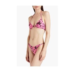 Ganni Women's Shocking Pink Floral Swimwear Bikini Top/Bottom Size 40 NWT